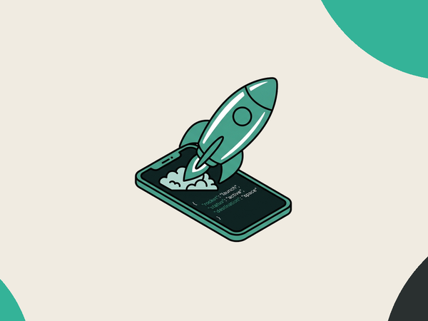 Rocket launching from a smartphone screen representing API version 2.0 launch