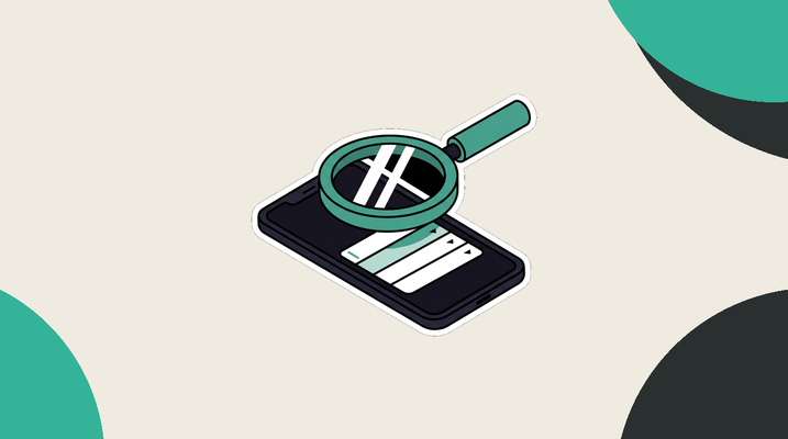 Magnifying glass searching a phone with autocomplete dropdown results
