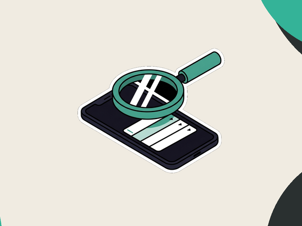 Magnifying glass searching a phone with autocomplete dropdown results