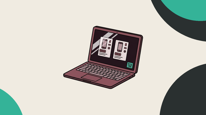 Laptop showing e-commerce product comparison cards with pricing