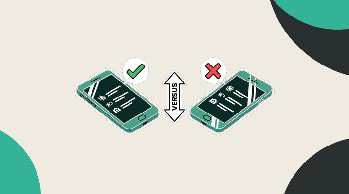 Two phones compared side by side with check and cross icons