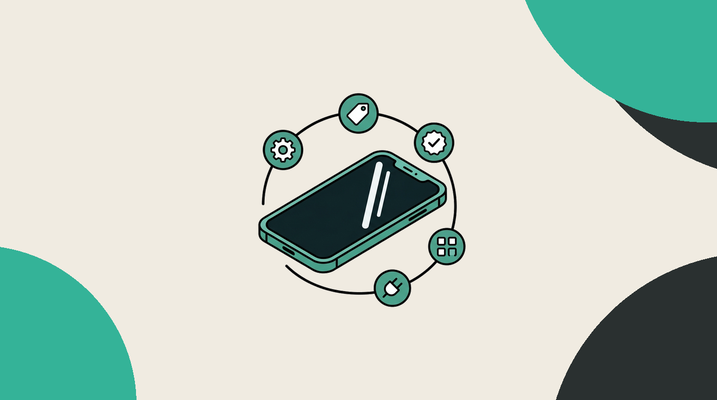 Smartphone surrounded by five feature icons representing device spec use cases