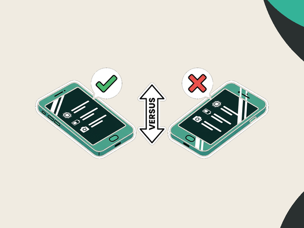 Two phones compared side by side with check and cross icons