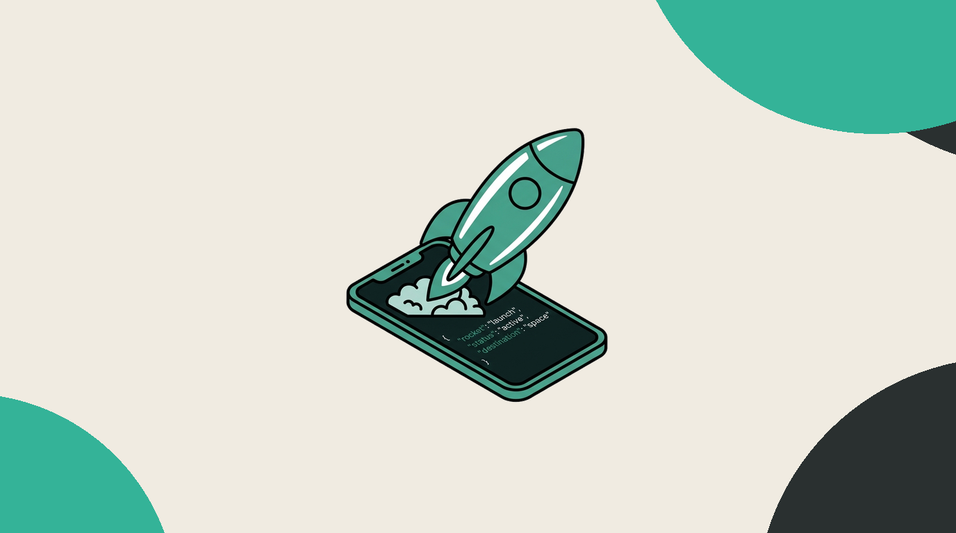 Rocket launching from a smartphone screen representing API version 2.0 launch